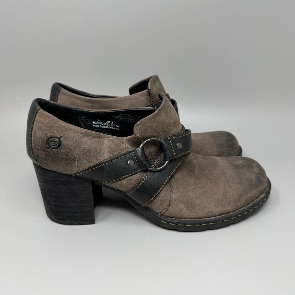 Born Womens Brown Leather Ankle Boots Harness Straps Booties Size 7.5M